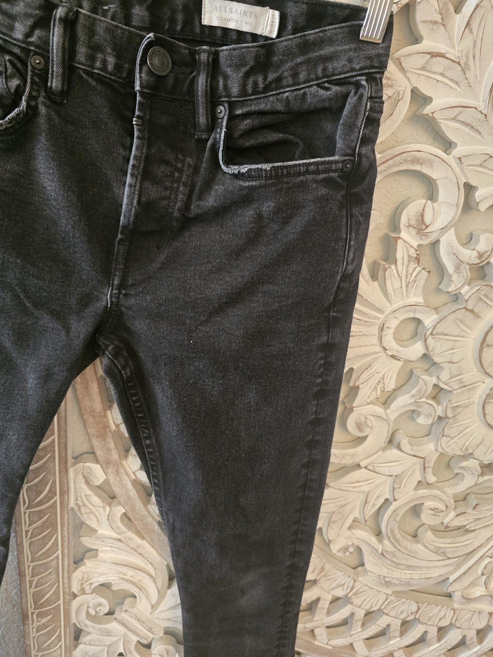 Allsaints Cigarette Black Skinny Jeans Button Fly Stretch Men's 28 - Picture 5 of 8